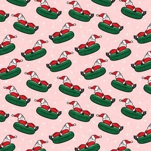 (small scale) Snow Tubing Santa - Christmas Holiday - pink w/ polka dots  - LAD22