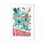 2024 Calendar Wisconsin Illustrated Map Tea Towel and Wall Hanging