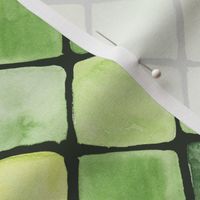 Green rhombuses, squares. Watercolor geometric abstraction.