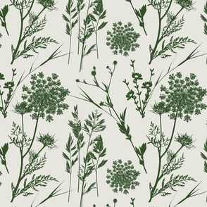 Prairie Plants in green on taupe