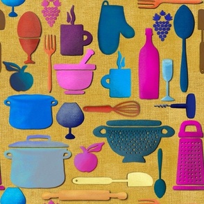 Kitchen utensils ecru linen background medium