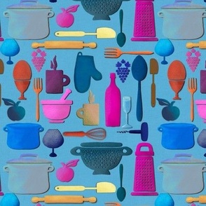 Kitchen Utensils blue linen small