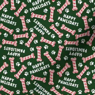 Happy Pawildays w/ candy cane bones - doggy Christmas holiday - dark green - LAD22
