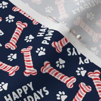 Happy Pawildays w/ candy cane bones - doggy Christmas holiday - navy - LAD22