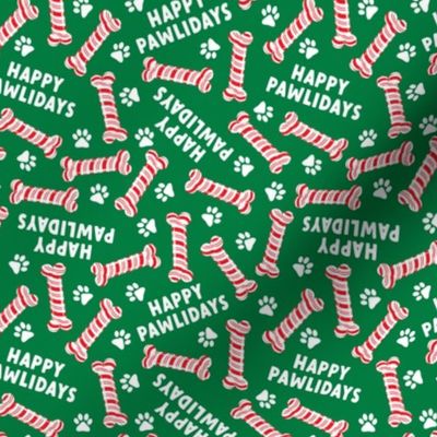 Happy Pawildays w/ candy cane bones - doggy Christmas holiday - green - LAD22