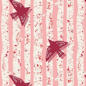 Peppermint Bark Birch Tree with Red Birds - Pink - Large