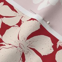 Stargazer Lily and Oleanders in Cream on Ruby Red
