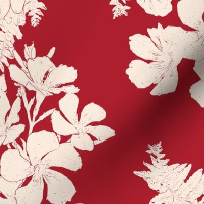 Stargazer Lily and Oleanders in Cream on Ruby Red