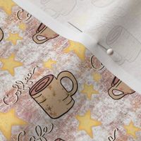 Cozy Cafe Coffee Mugs and Stars on White