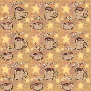 Cozy Cafe Coffee Mugs and Stars on Honey Yellow