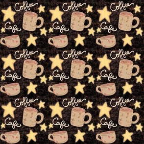 Cozy Cafe Coffee Mugs and Stars on Black