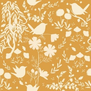 Willow Wren Secret Garden Repeat Pattern Cream and Mustard 