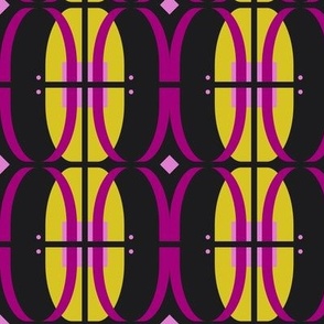 large Japanese stripes, Dark lilac and yellow on a black background