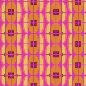 Bright Japanese striped, Mustard, light yellow and hot pink on a light purple background