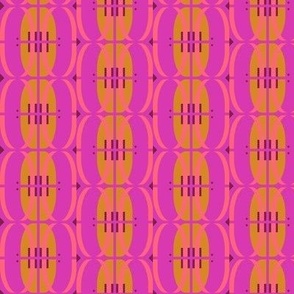 Bright Japanese striped, Mustard and hot pink on a light purple background