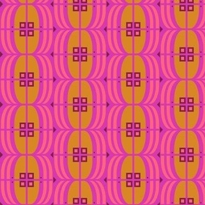 Bright Japanese striped, Pink and mustard on a light purple background