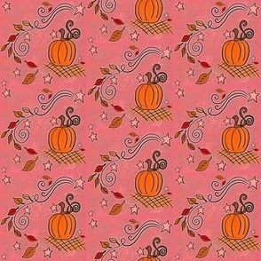 Autumn Leaves and Pumpkins on Watermelon Pink