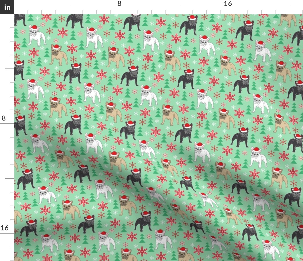 small santa Frenchies on mint green