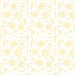 Floral Watercolour Tile - Butter Cream On White.