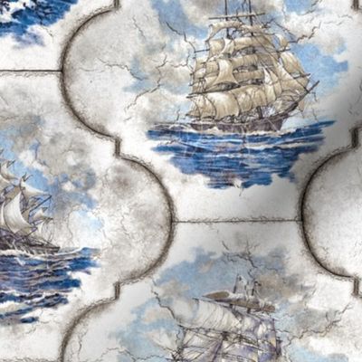 FRISIAN NAUTICAL TILES - ANTIQUE WHITE AND BLUE