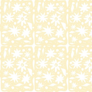 Floral Watercolour Tile - Neutral - White On Butter Cream.