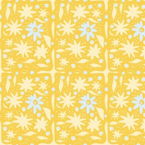 Floral Watercolour Tile - Blue And Yellow.