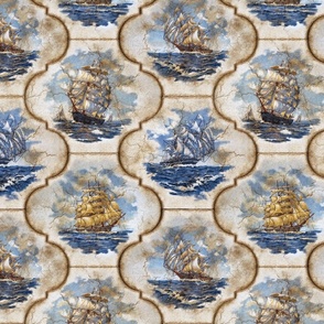 FRISIAN NAUTICAL TILES - ANTIQUE YELLOW AND BLUE, SANDSTONE TEXTURE