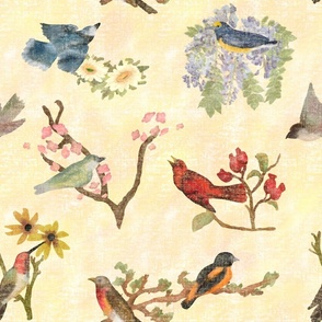 Festival of Birds: Watercolor on Canvas