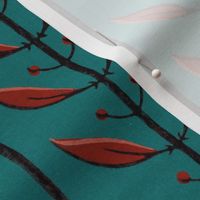 VINTAGE HAND-PAINTED VINES - RED AND TEAL WITH FABRIC TEXTURE