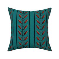 VINTAGE HAND-PAINTED VINES - RED AND TEAL WITH FABRIC TEXTURE