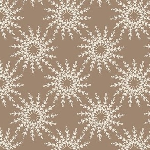 309 - Small Scale Foliage Pinwheel in cool dusty caramel and cream- for classic home decor, cute bed linen, elegant table linen and more 