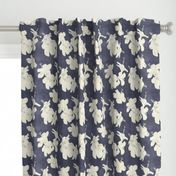 tropical hibiscus block print - denim blue and cream