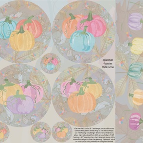 Fall Pastel Pumpkin Placemats Cut and Sew with leafy background