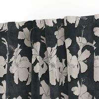 tropical hibiscus block print - monochrome charcoal and off white