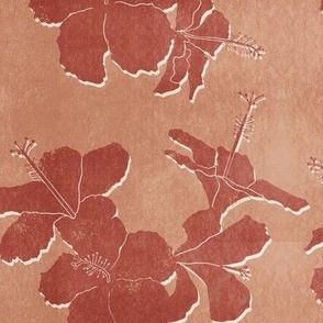tropical hibiscus block print - terracotta tan