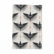 Geometric Art Deco Cranes - Black on Cream - Large Scale