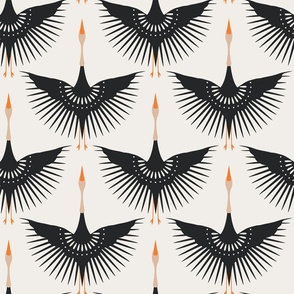 Geometric Art Deco Cranes - Black on Cream - Large Scale