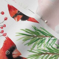 Watercolor cardinals, wintertime Christmas fabric