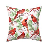 Watercolor cardinals, wintertime Christmas fabric