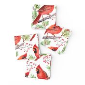 Watercolor cardinals, wintertime Christmas fabric