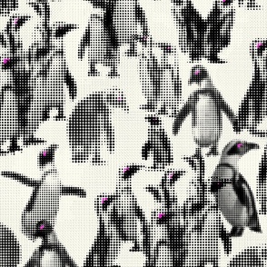 A waddle of dotty Penguins on a birding trip. Med