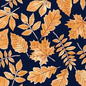 Fall Leaves ||  Orange Leaves  on Navy || Pumpkin Patch Collection by Sarah Price