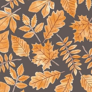 Fall Leaves || Orange Leaves  on Brown || Pumpkin Patch Collection by Sarah Price