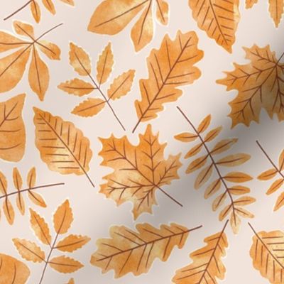 Fall Leaves || Orange Leaves  on Cream || Pumpkin Patch Collection by Sarah Price
