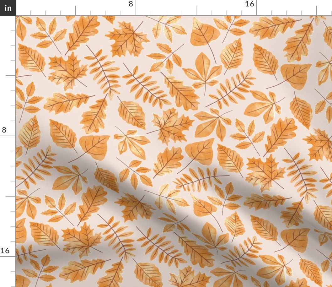 Fall Leaves || Orange Leaves  on Cream || Pumpkin Patch Collection by Sarah Price