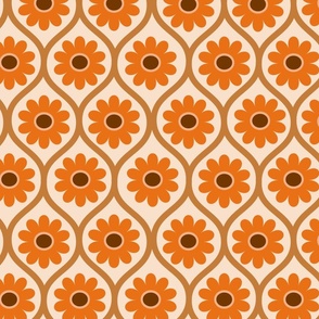 Retro orange flowers on ogee oval pattern 