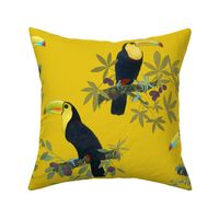 Funny party with toucans on yellow