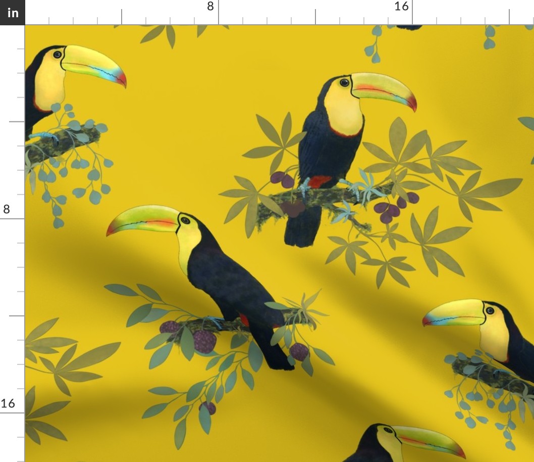 Funny party with toucans on yellow