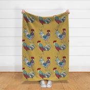 colorful patchwork roosters on gold | large | colorofmagic