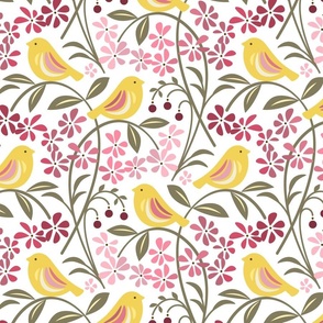 Gold Birds and Pink Blossoms